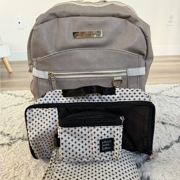 Petunia Pickle Bottom Handbags - Petunia Pickle Bottom Stylish Gray Diaper Bag and accessories.